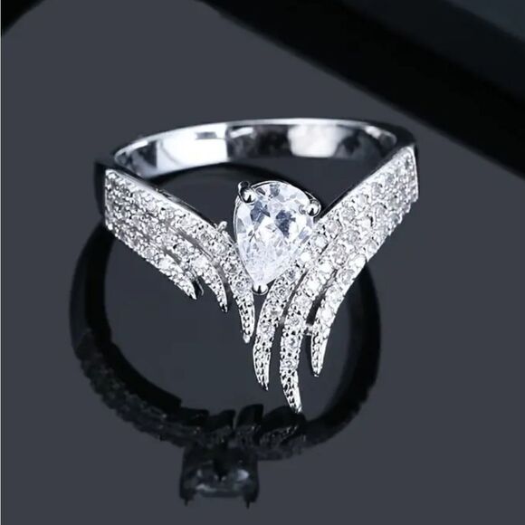 Size 9 Wing angel ring  with Inlaid Zircon White and diamond Plated - Picture 8 of 14